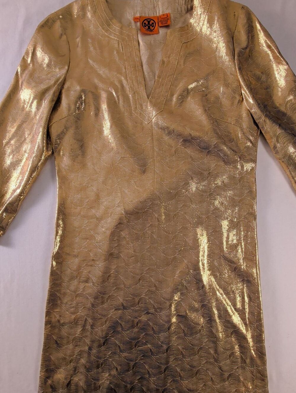 Tory Burch Gold Metallic Shift Dress Size 10 - Picture 6 of 9